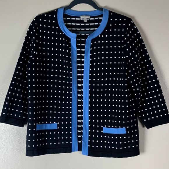 TALBOTS petite medium sweater open cardigan dots cotton open front - Picture 6 of 11